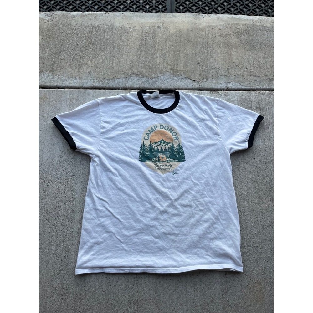Port & Company Camp Donor Ringer T-Shirt White Black XL Graphic Tee